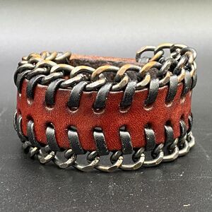 Handcrafted Leather & Chain Snap Bracelet Punk Rock Unisex